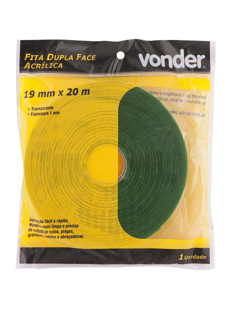 Fita dupla face acrílica 19mmx20m incolor vonder
