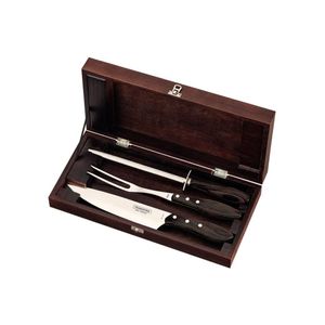 Kit churrasco tramontina inox castanho polywood estojo em madeira 4 peças