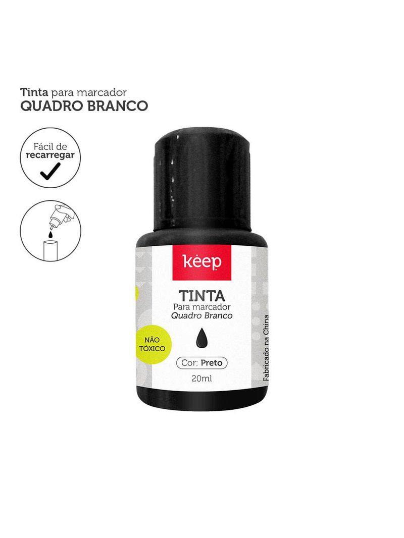 Tinta refil para marcador de quadro branco 18ml preto caixa c/12 unidades keep - mr041