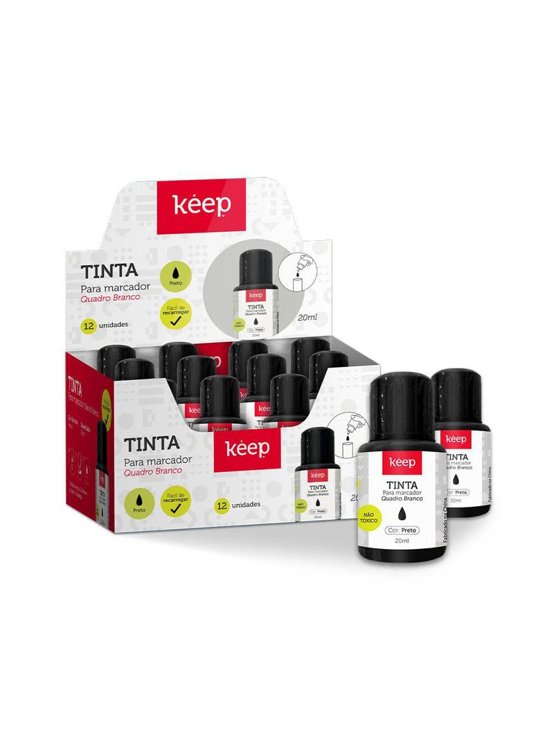 Tinta refil para marcador de quadro branco 18ml preto caixa c/12 unidades keep - mr041
