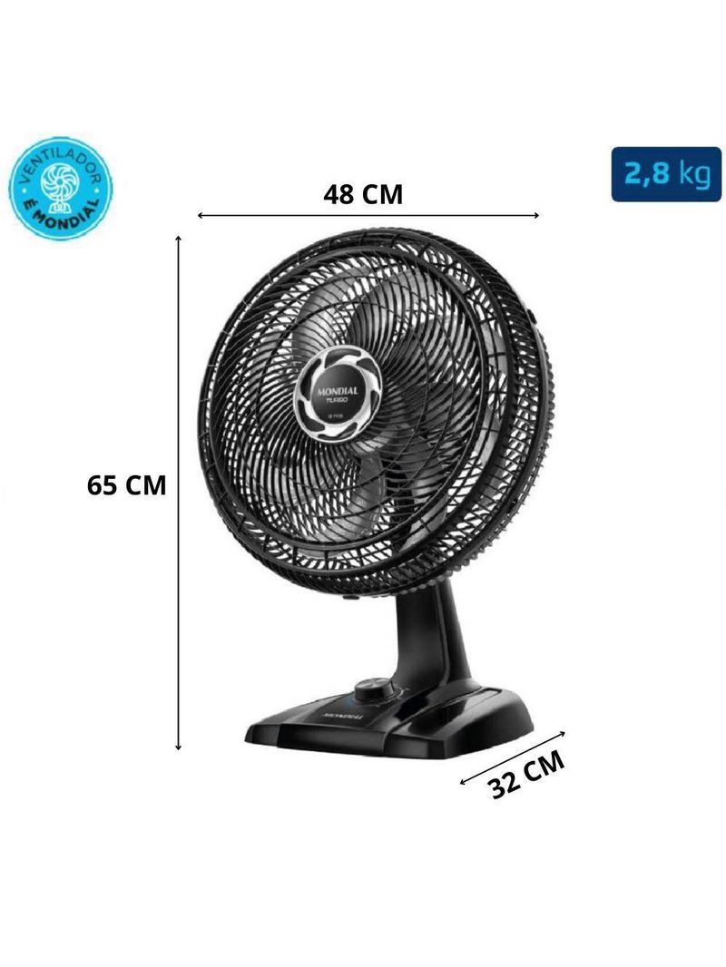 Ventilador de Mesa Mondial NVT-40-8P-B TURBO 40CM 8 Pás Preto 127V 3798-01