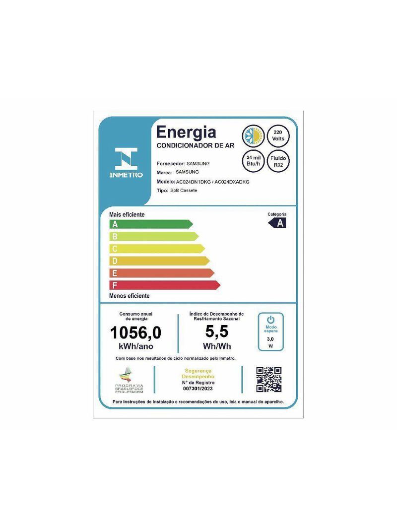 Ar Condicionado Cassete 1 Via Samsung WindFree Inverter 24000 BTUS Quente e Frio 220V