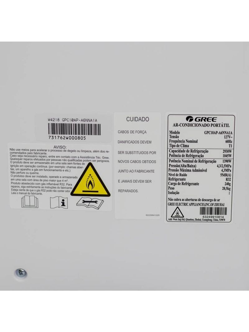 Ar Condicionado Portátil Aovia Gree 10000 BTUS R32 Frio 127V GPC10AP-A6NNA1A