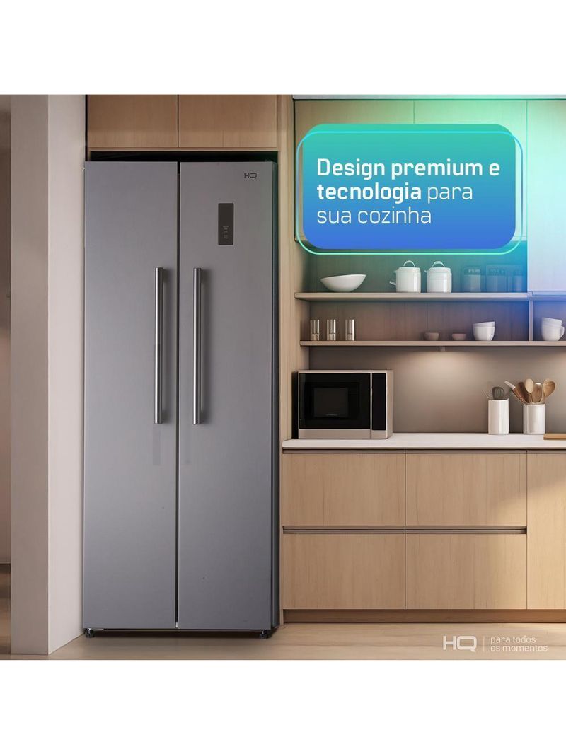 Geladeira Refrigerador HQ Frost Free Side By Side 460 Litros Cinza HQ-460SBSFF 220V