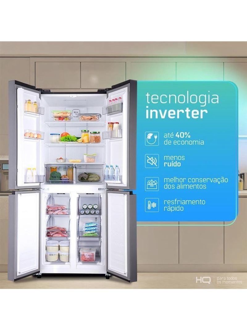 Geladeira Refrigerador HQ Frost Free Inverter Multidoor 426 Litros Cinza HQ-426MDFF 110V