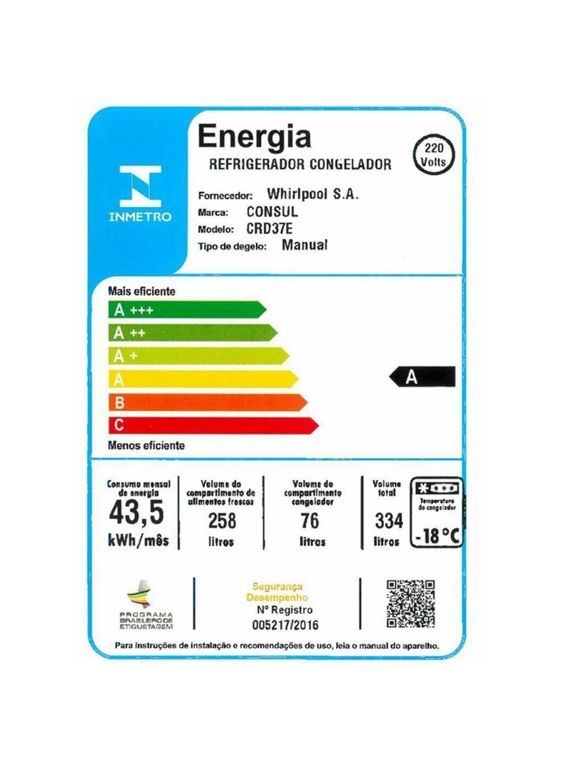 Geladeira Consul Cycle Defrost Duplex Inverter 334L CRD37 Branco 110V