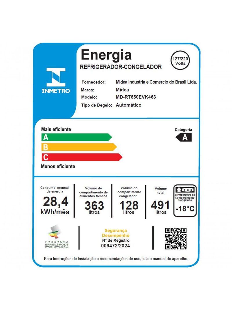 Geladeira Frost Free Duplex 491L Inverter Inox Midea MD-RT650EVK463 Bivolt