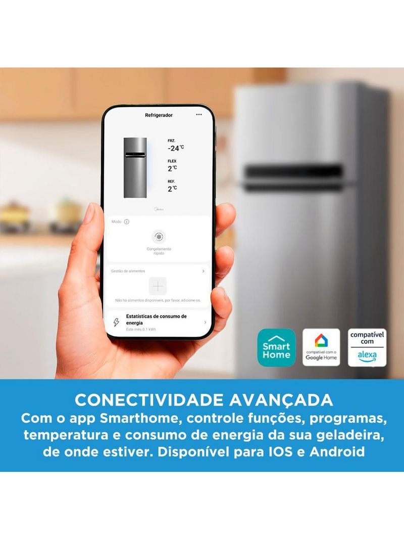 Geladeira Frost Free Duplex 491L Inverter Inox Midea MD-RT650EVK463 Bivolt