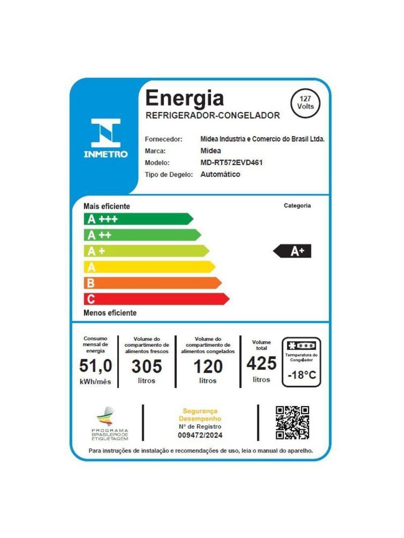 Geladeira-refrigerador Midea Frost Free Duplex 425L RT572EVD Inox 110V