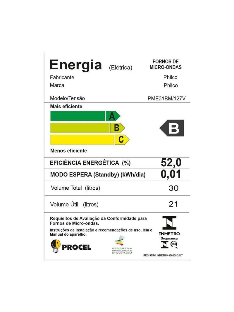 Micro-ondas de Embutir 30L Philco Espelhado 1400W PME31BM 110V