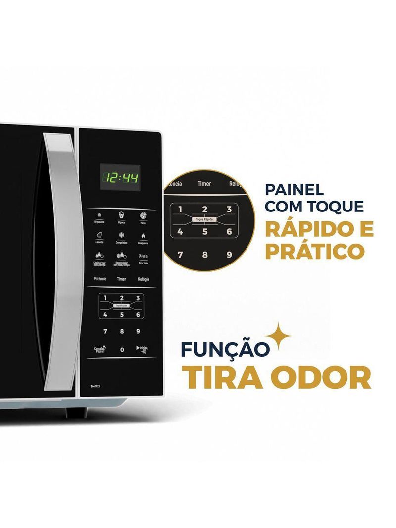 Micro-ondas Britânia 28L Branco Espelhado Limpa Fácil BMO30 110V