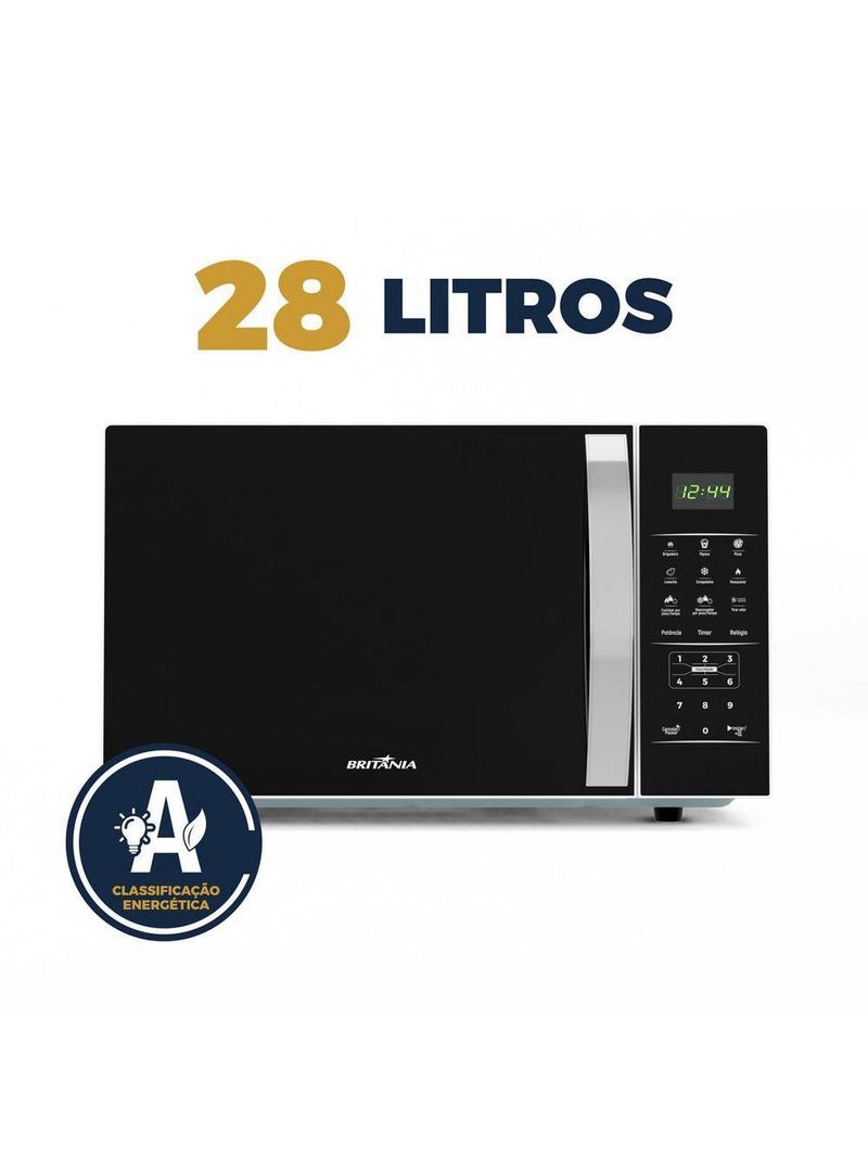 Micro-ondas Britânia 28L Branco Espelhado Limpa Fácil BMO30 110V
