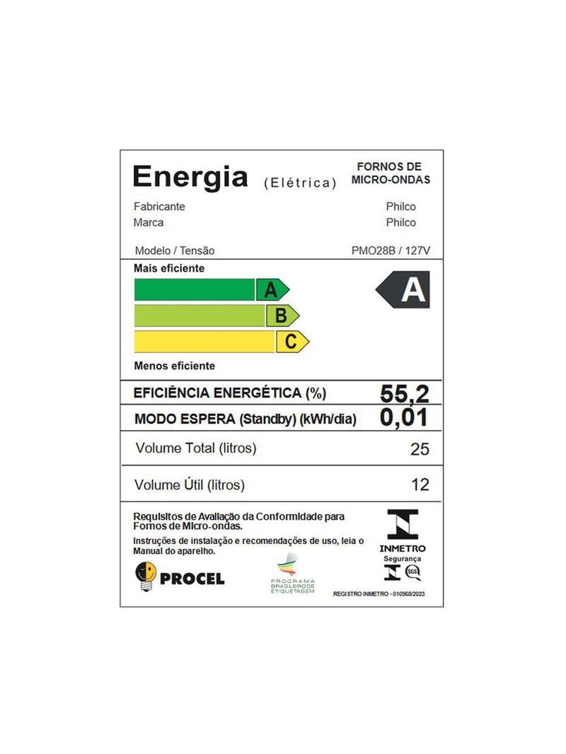 Micro-ondas 25L Philco Receitas Pré-programadas 1100W PMO28B 110V