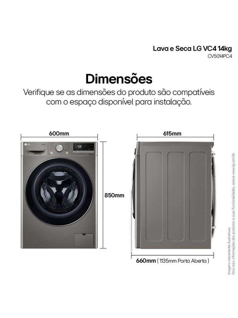 Lava E Seca LG Smart 14Kg VC4 Wi-fi E Inteligência Artificial Inox 220V