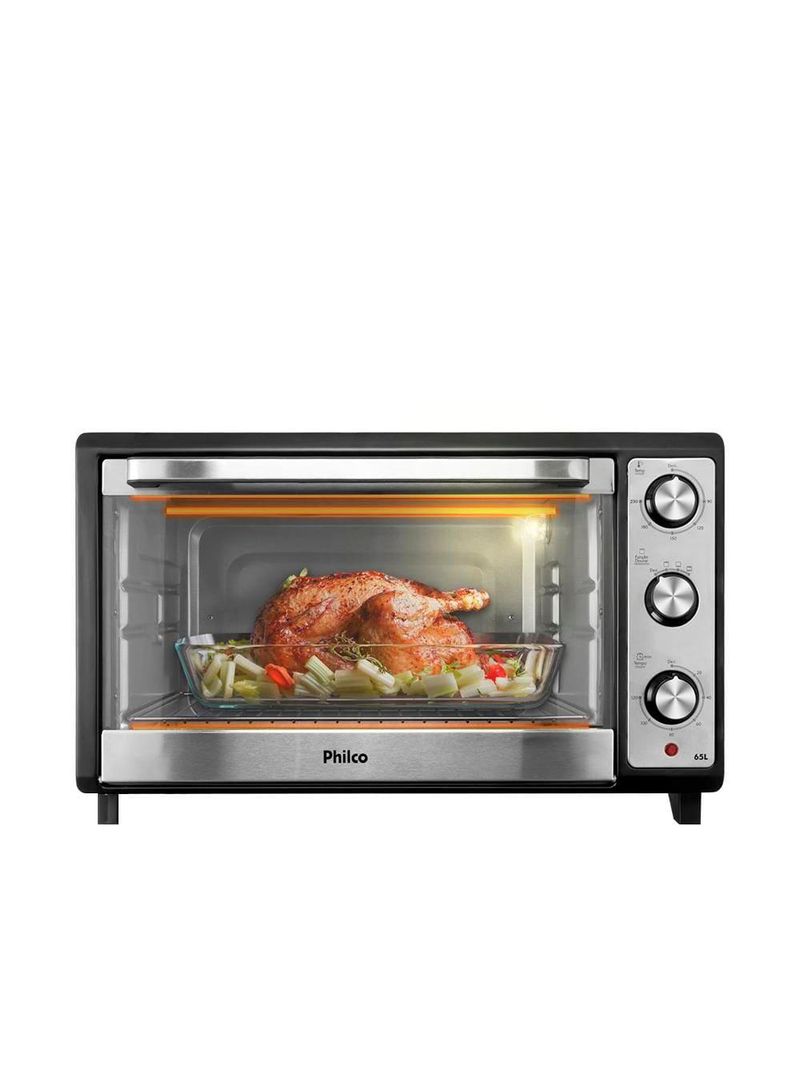 Forno elétrico philco pfe65 com grelha, lâmpada interna e timer de 120 minutos, preto - 65 litros