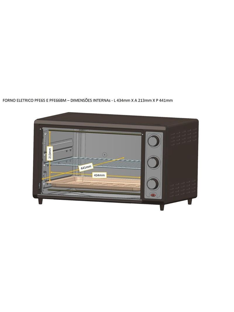 Forno elétrico philco pfe65 com grelha, lâmpada interna e timer de 120 minutos, preto - 65 litros