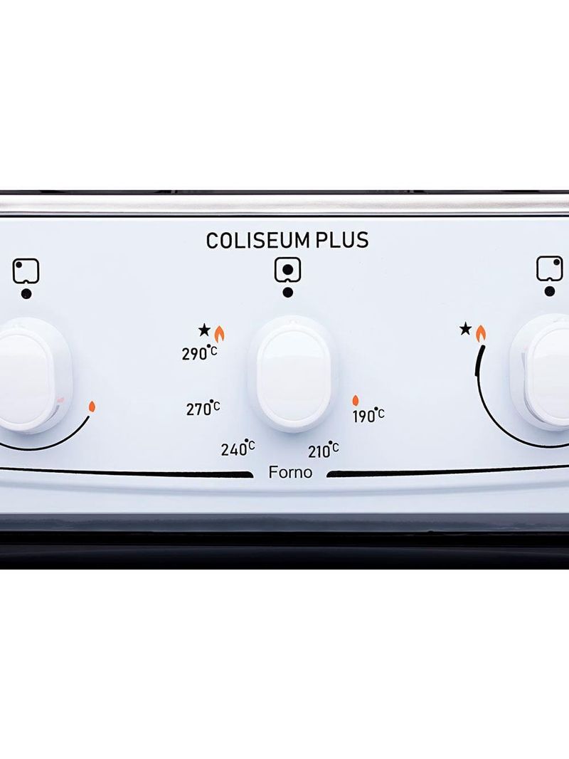 Fogão atlas 4 bocas coliseum plus com mesa de inox, forno com amplo visor e acendimento manual – branco