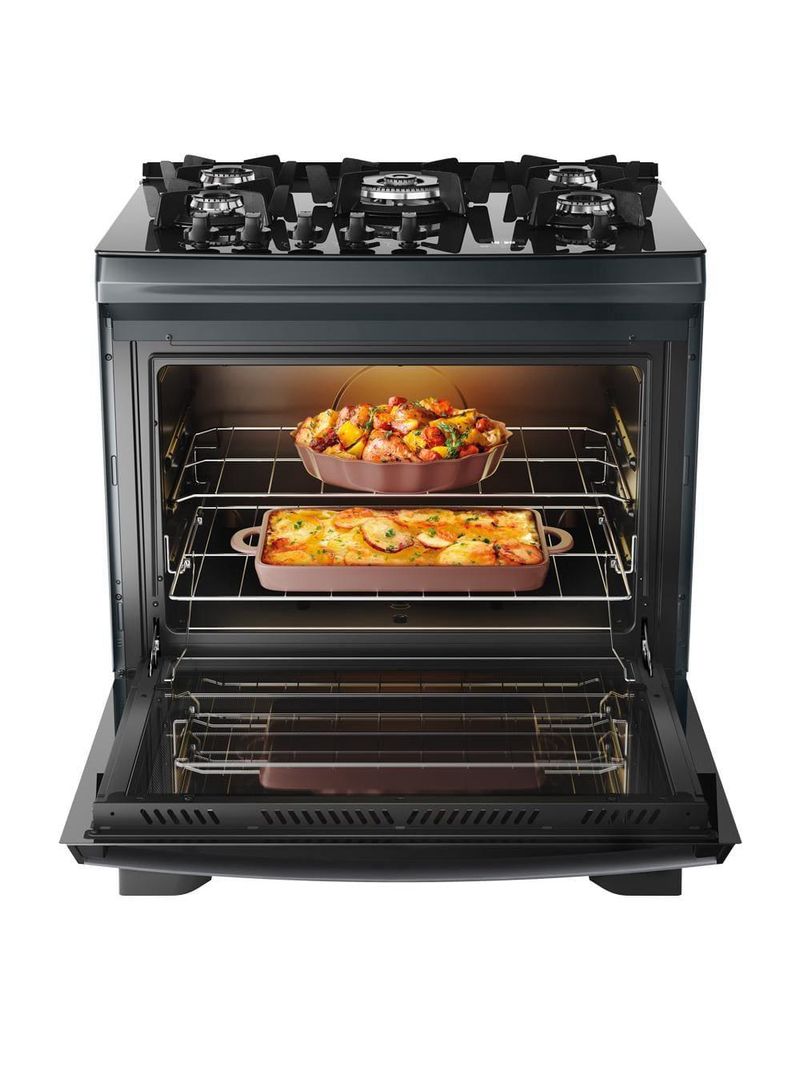 Fogão 5 bocas dako supreme timer glass com mesa de vidro e painel touch titanium – bivolt