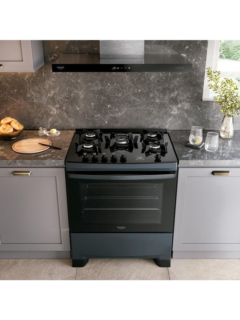 Fogão 5 bocas dako supreme timer glass com mesa de vidro e painel touch titanium – bivolt