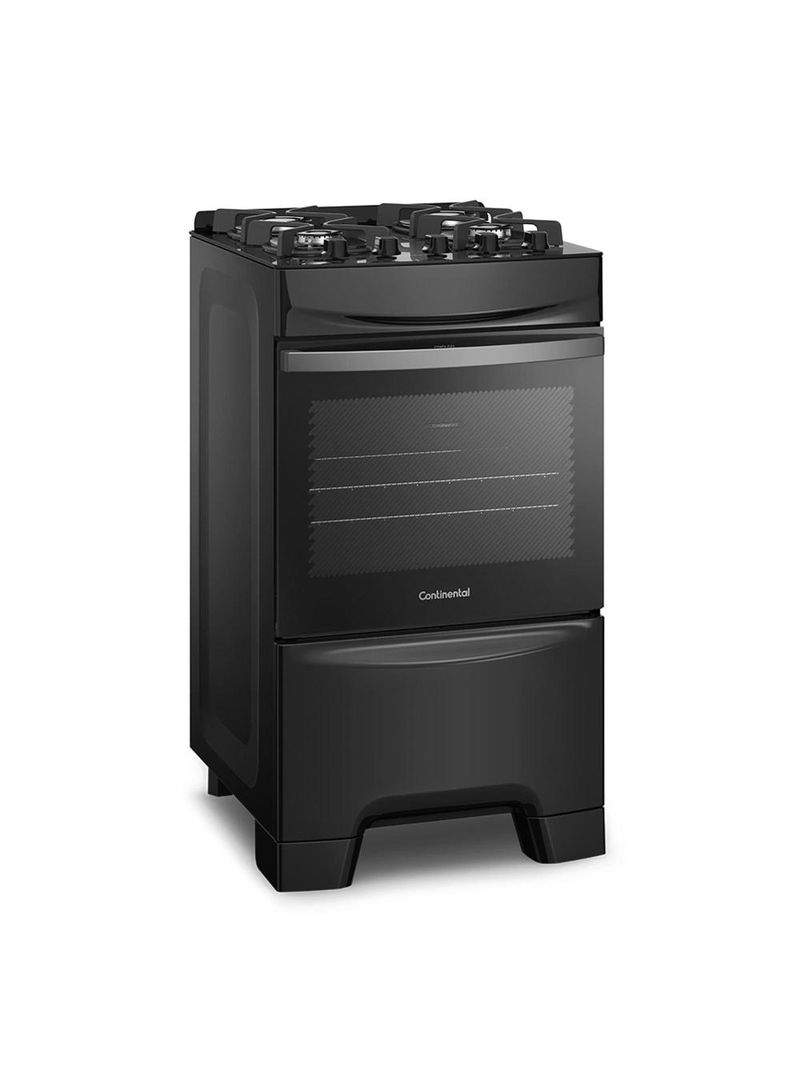 Fogão continental 4 bocas fc4gb preto mesa de vidro forno eco turbo grades de ferro fundido bivolt