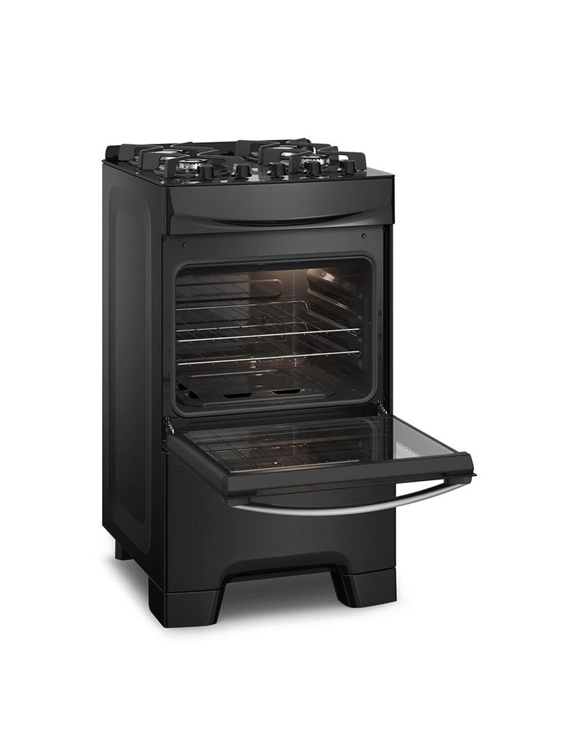 Fogão continental 4 bocas fc4gb preto mesa de vidro forno eco turbo grades de ferro fundido bivolt