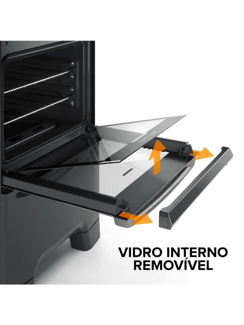 Fogão continental 4 bocas fc4gb preto mesa de vidro forno eco turbo grades de ferro fundido bivolt