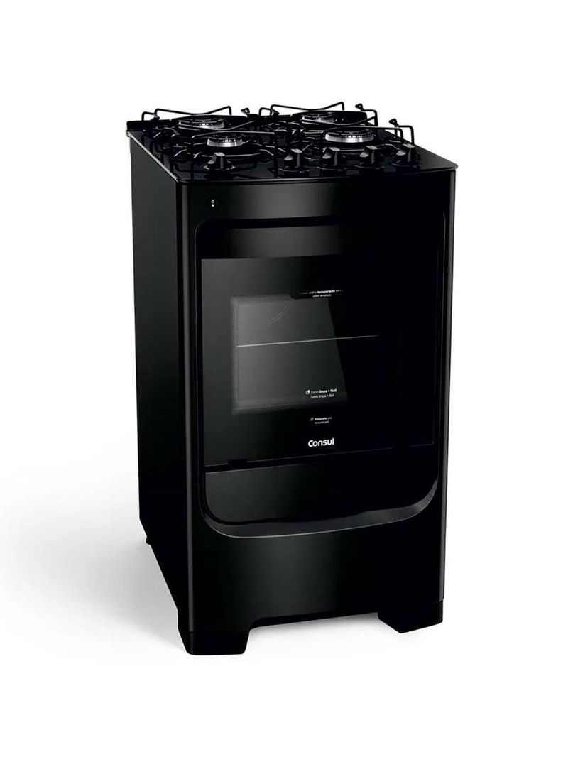 Fogão consul 4 bocas cfo4vbe com mesa de vidro e grades individuais bivolt - preto