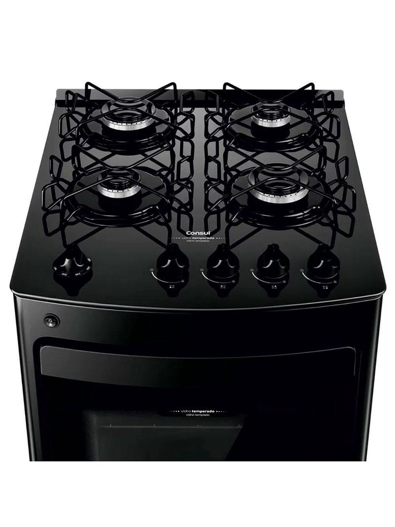 Fogão consul 4 bocas cfo4vbe com mesa de vidro e grades individuais bivolt - preto