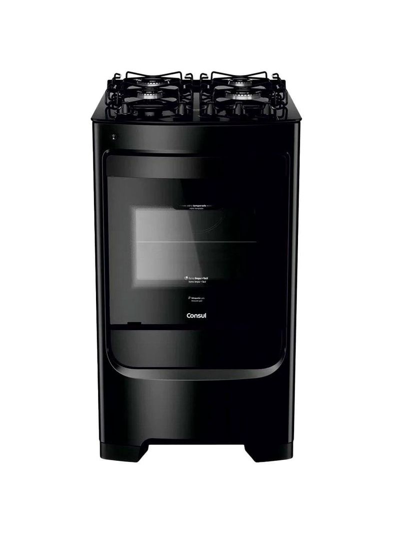 Fogão consul 4 bocas cfo4vbe com mesa de vidro e grades individuais bivolt - preto
