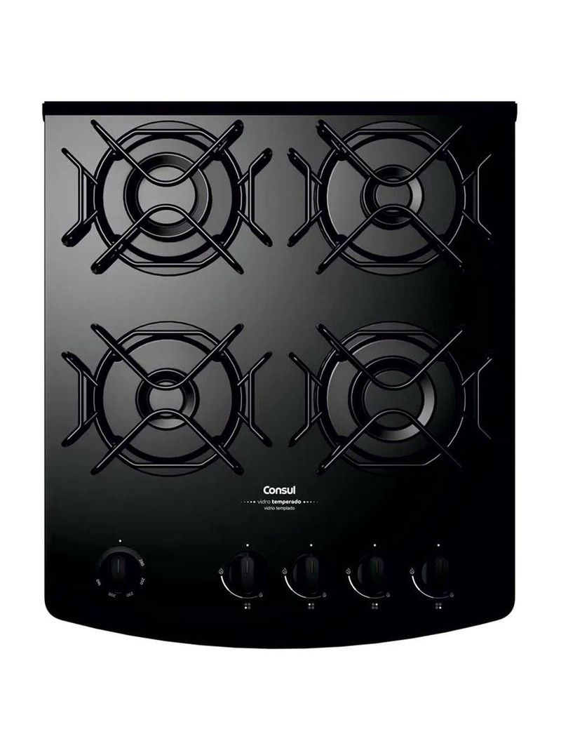 Fogão consul 4 bocas cfo4vbe com mesa de vidro e grades individuais bivolt - preto