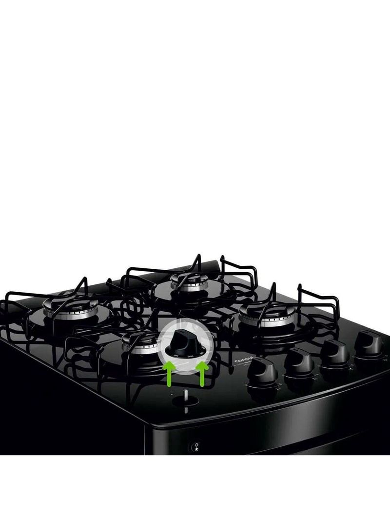 Fogão consul 4 bocas cfo4vbe com mesa de vidro e grades individuais bivolt - preto