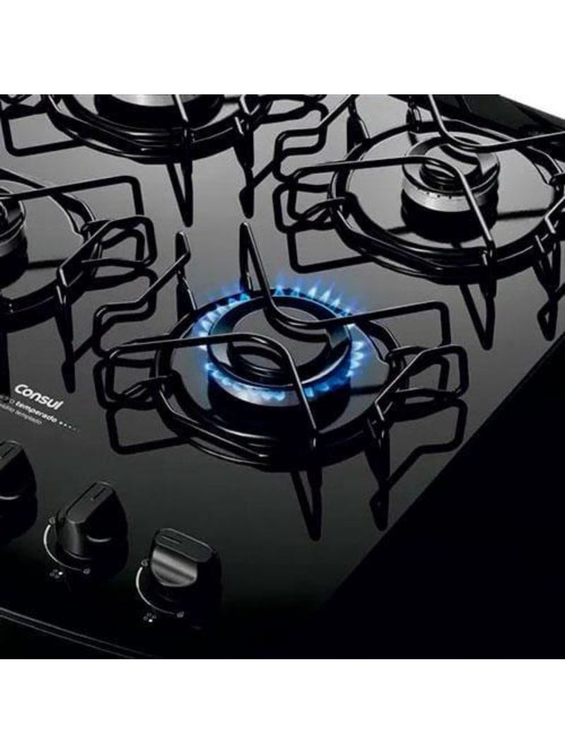 Fogão consul 4 bocas cfo4vbe com mesa de vidro e grades individuais bivolt - preto