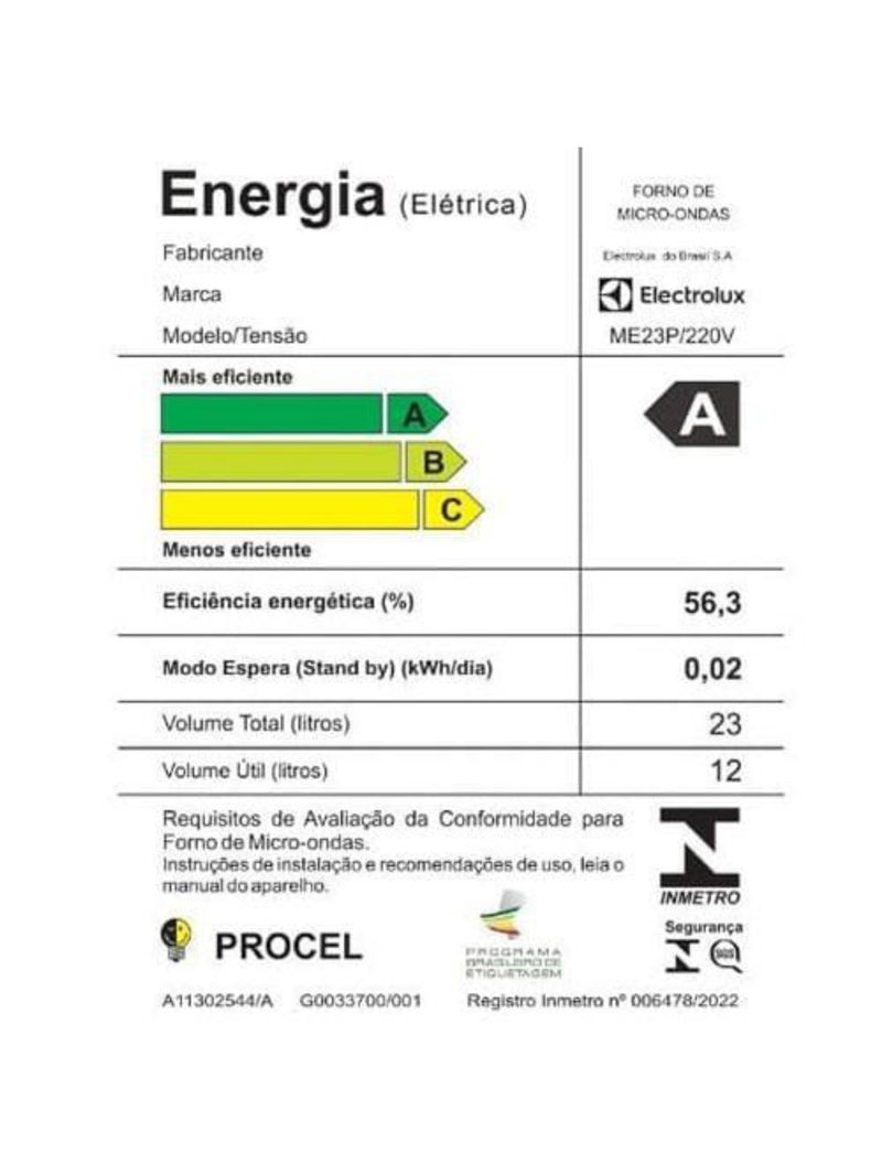Forno de micro-ondas electrolux efficient me23p com descongelamento assistido preto - 23l