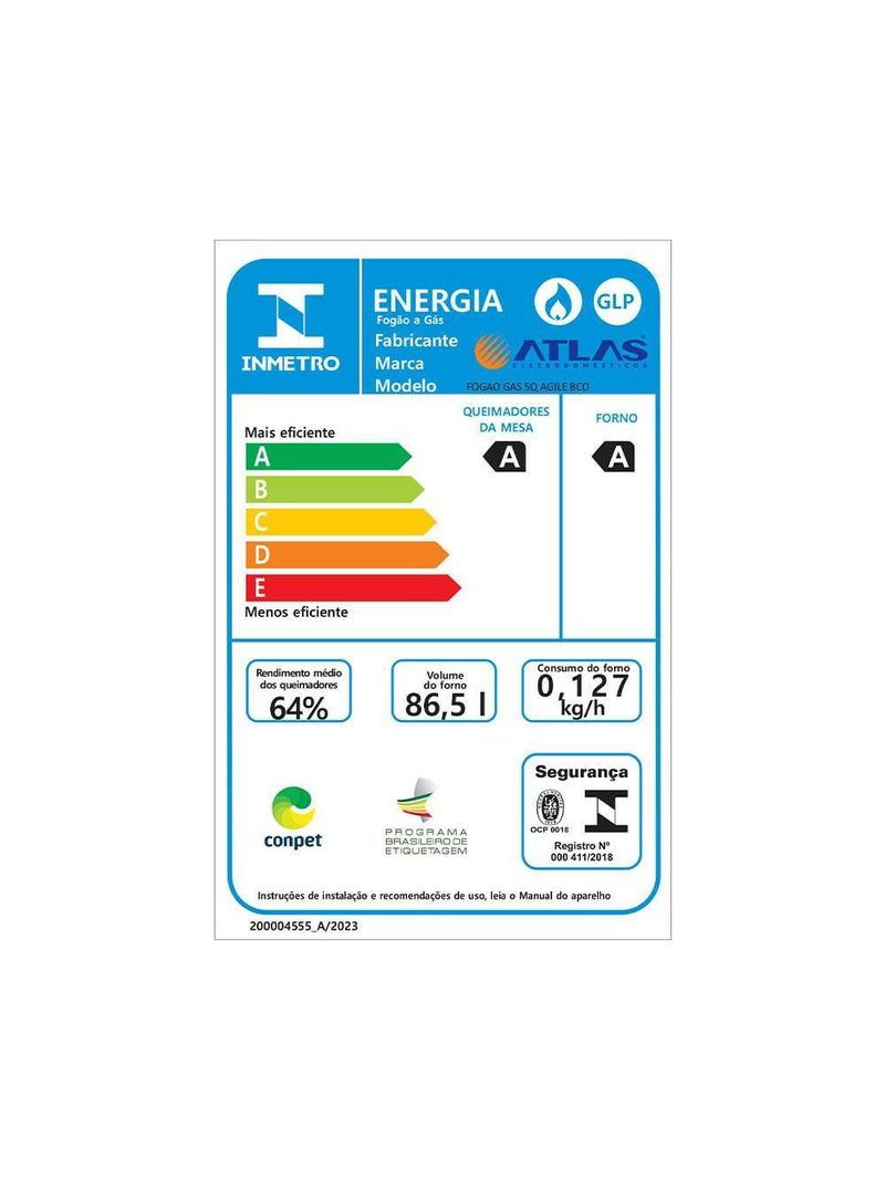 Fogão atlas 5 bocas agile up com mesa de inox, grade dupla no forno e acendimento automático bivolt – branco