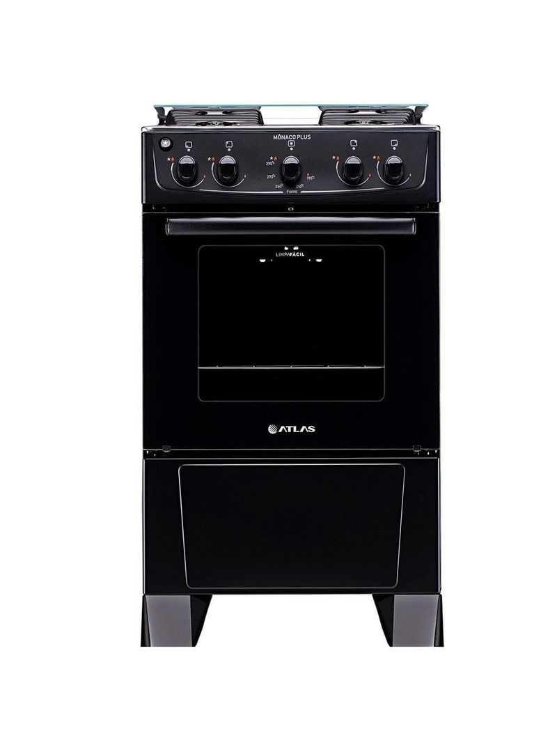 Fogão atlas 4 bocas mônaco plus com mesa de inox e acendimento automático bivolt – preto