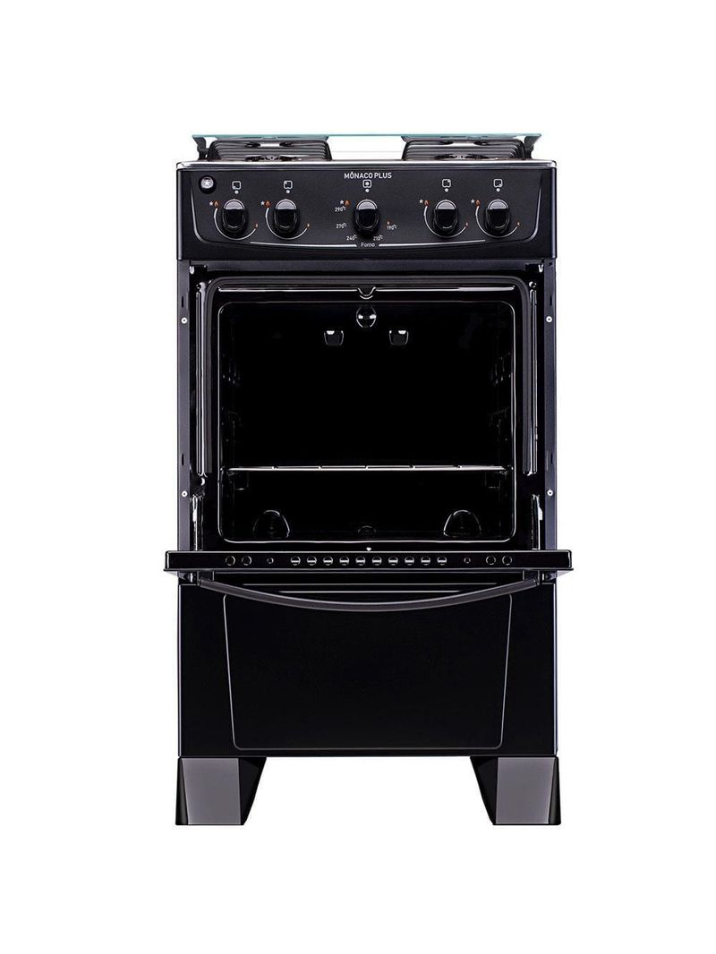 Fogão atlas 4 bocas mônaco plus com mesa de inox e acendimento automático bivolt – preto