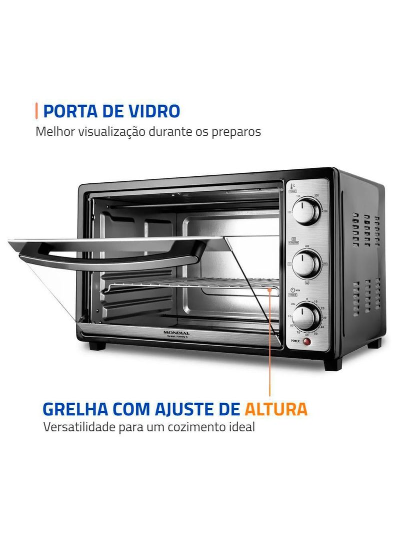 Forno elétrico mondial line grand family ii frn-52 com 52 litros – preto