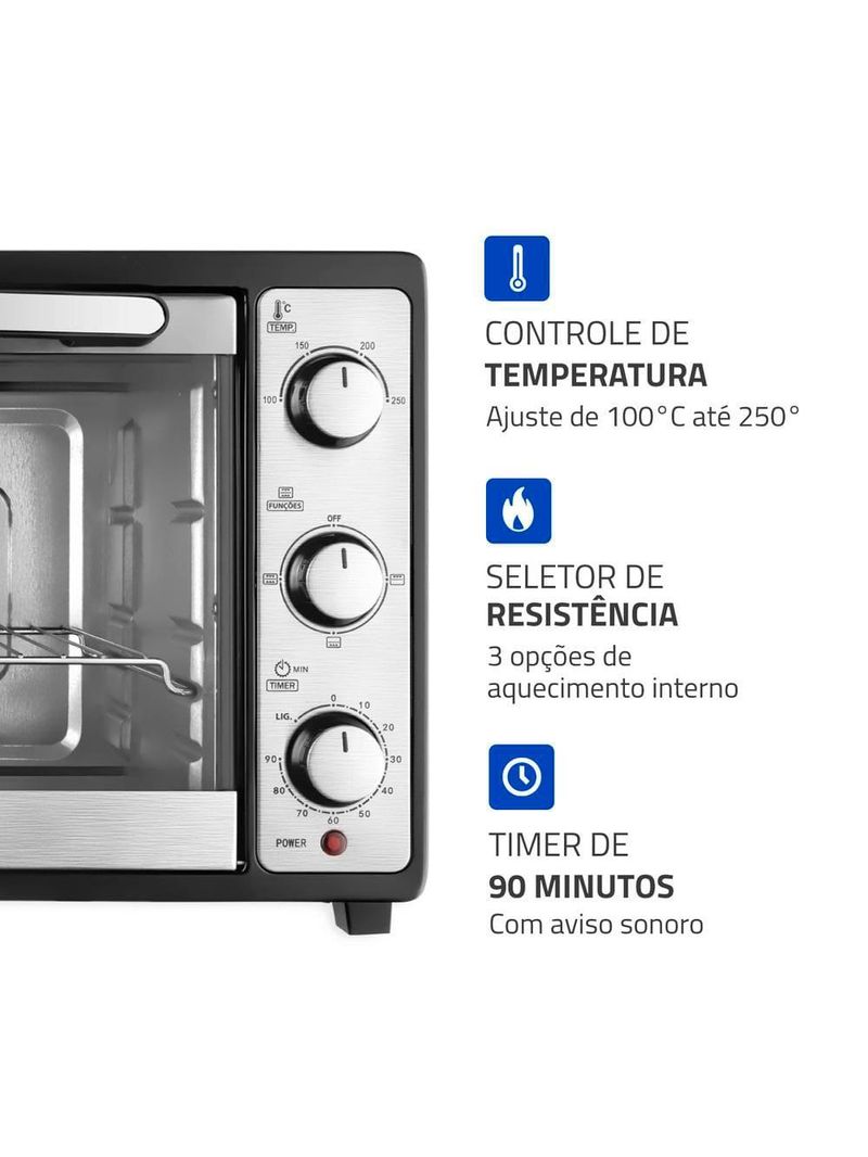 Forno elétrico mondial line grand family ii frn-52 com 52 litros – preto