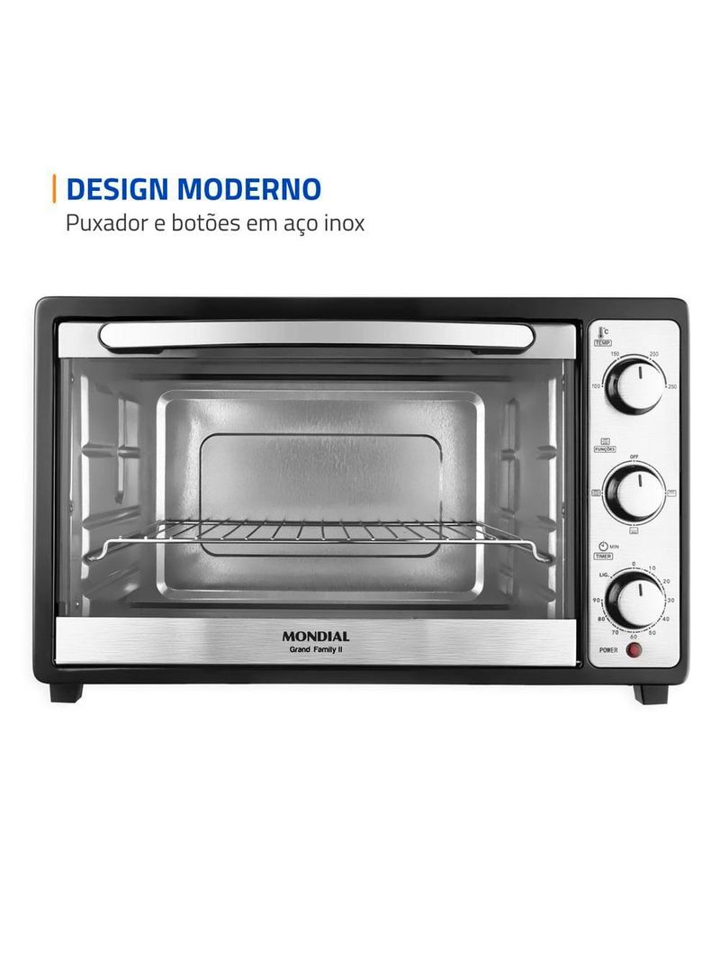 Forno elétrico mondial line grand family ii frn-52 com 52 litros – preto