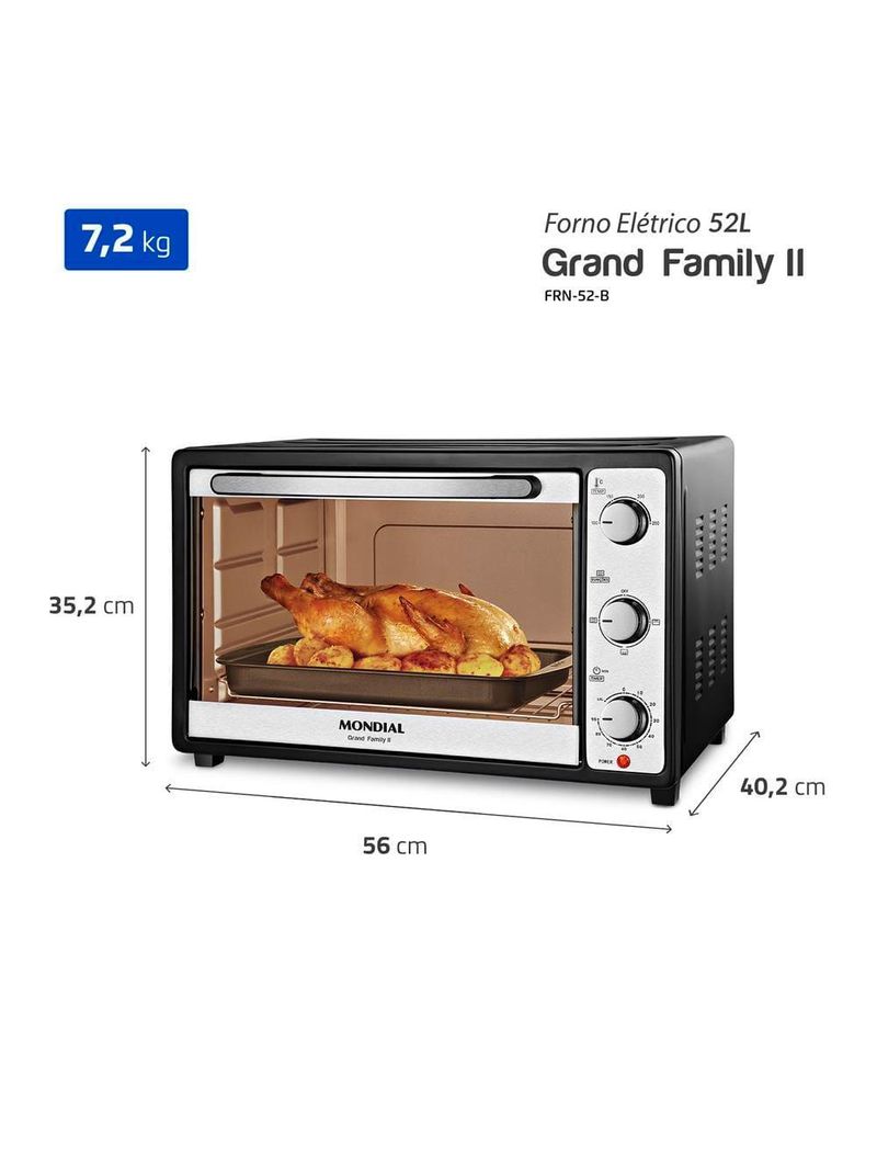 Forno elétrico mondial line grand family ii frn-52 com 52 litros – preto