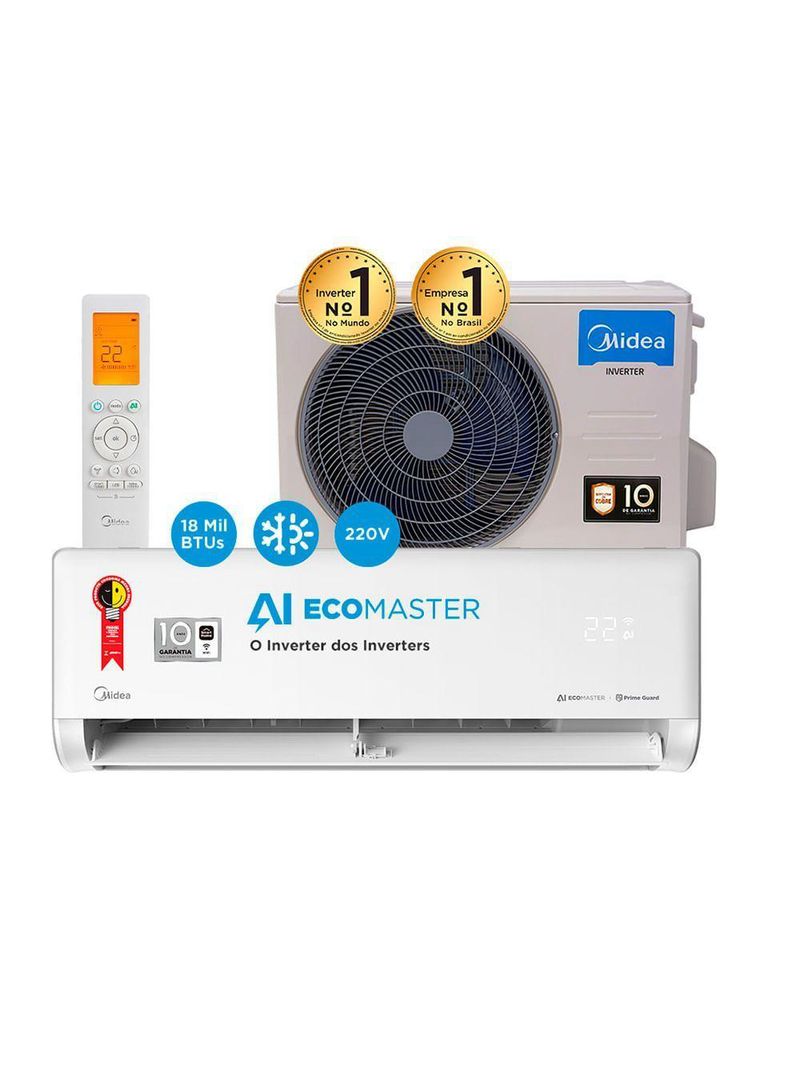 Ar Condicionado Split Hi Wall Inverter Midea AI Ecomaster 12000 BTUs R-32 Quente e Frio 220V