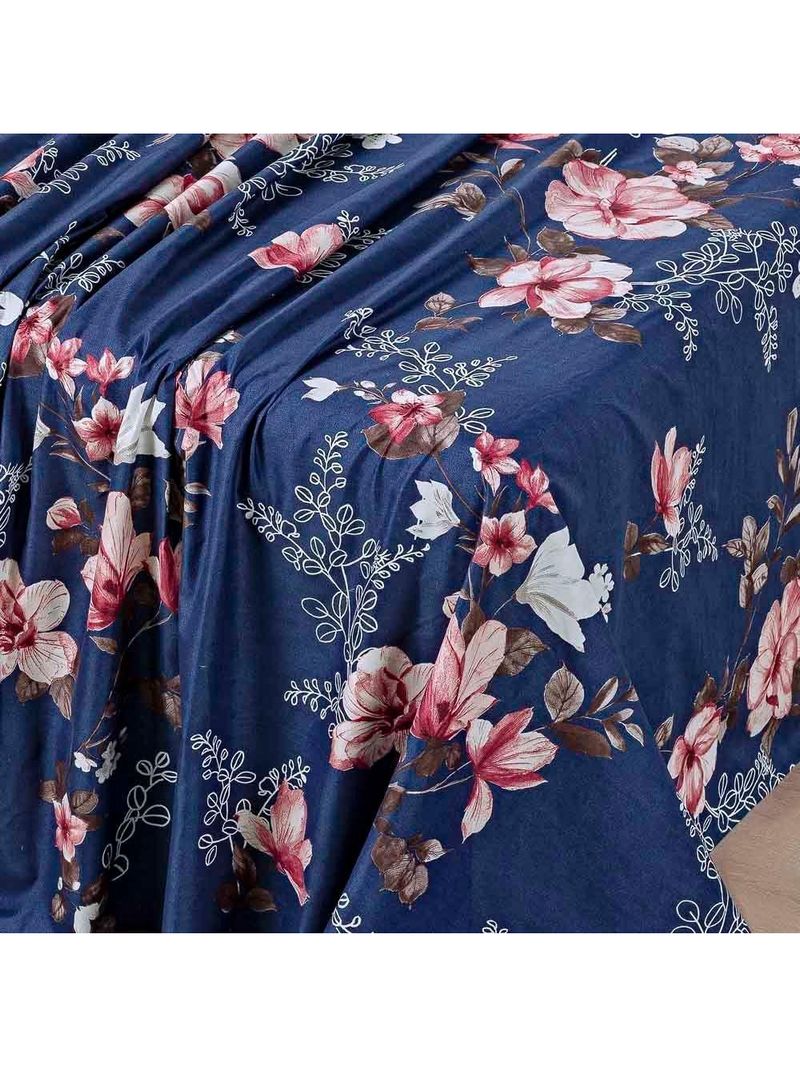 Jogo Cama Lençol Celi Queen Micropercal 200 Fios 4 Peças - Azul Marinho Floral