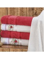Jogo De Toalhas De Banho Bordado 5 Peças Vermelho