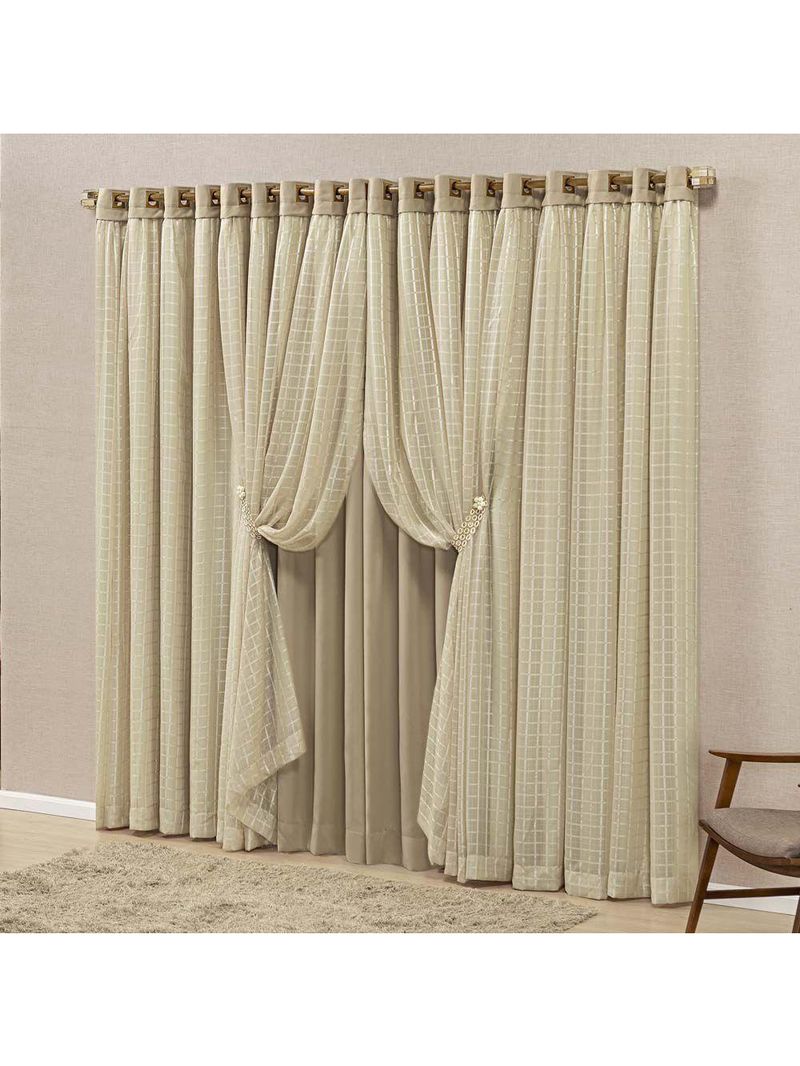 Cortina Tecido Blackout e Voal 4,00M X 2,70M Chocolate