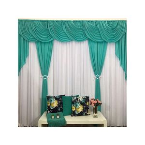 Cortina Mara Para Varão Duplo Malha Gel 3,00M X 2,60M - Verde Tifani e Branco