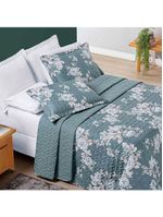 Kit Cobre Leito Colcha Celi Queen Dupla Face Micropercal 200 Fios 3 Peças - Verde Floral