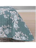 Kit Cobre Leito Colcha Celi Queen Dupla Face Micropercal 200 Fios 3 Peças - Verde Floral