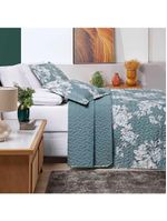 Kit Cobre Leito Colcha Celi Queen Dupla Face Micropercal 200 Fios 3 Peças - Verde Floral