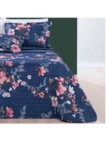 Kit Cobre Leito Colcha Celi Solteiro Dupla Face Micropercal 200 Fios 2 Peças - Azul Marinho Floral
