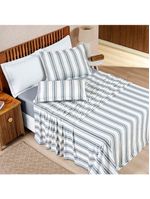 Jogo Cama Lençol Daily King Malha 100% Algodão Listrado 4 Peças - Cinza